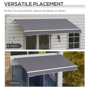 12' x 10' Manual Retractable Outdoor Awning, Adjustable and Versatile, Dark Gray