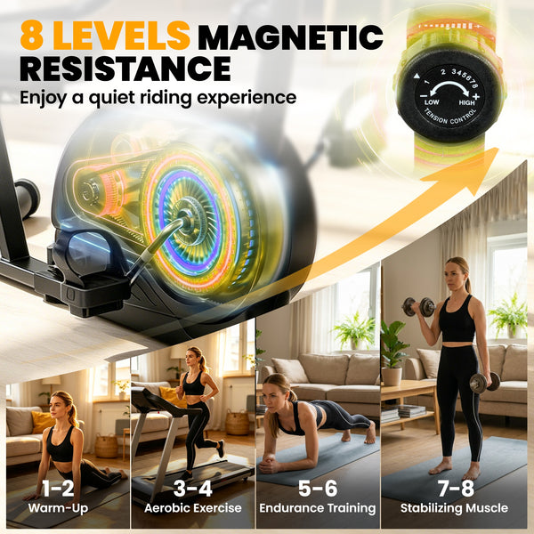 Bluetooth recumbent exercise bike, 8 resistance levels