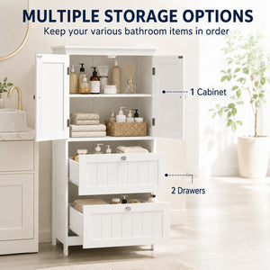Bathroom storage cabinet with 2 drawers and adjustable shelf, white