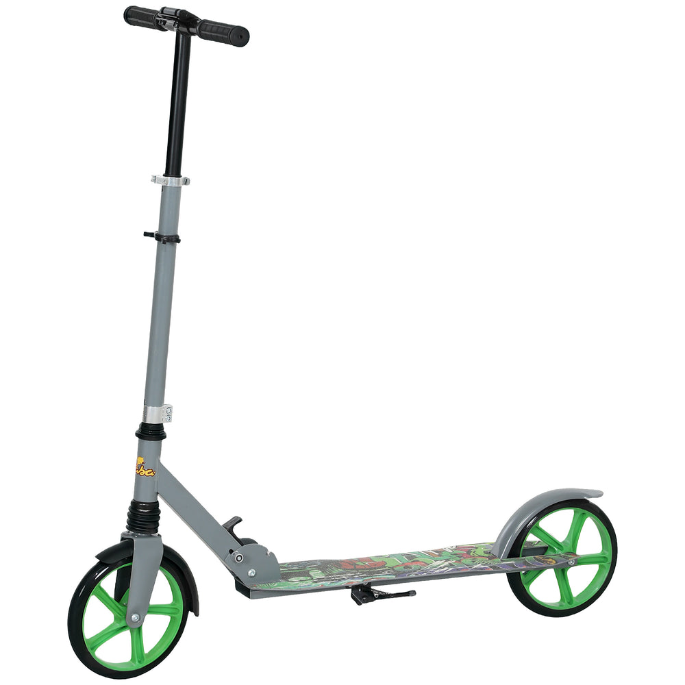 Height-adjustable scooter, rear brake, large 20 cm wheel, foldable, green
