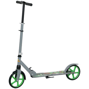 Height-adjustable scooter, rear brake, large 20 cm wheel, foldable, green