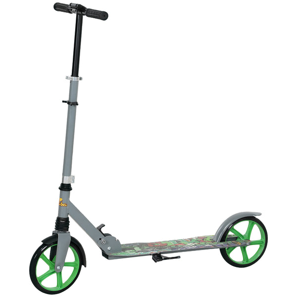 Height-adjustable scooter, rear brake, large 20 cm wheel, foldable, green