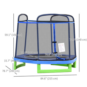 7ft Trampoline with Safety Enclosure, Built-in Zipper, Blue