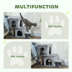 4-Step Pet Stairs with Scratching Posts, Grey
