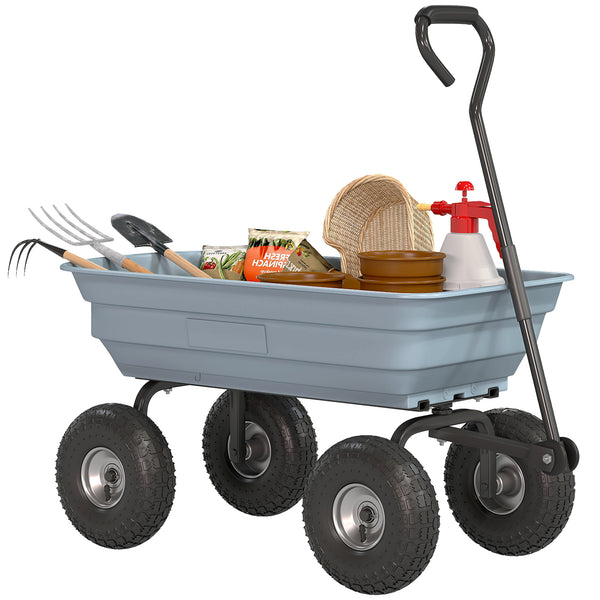 Steel garden cart with handle and 10-inch pneumatic tires,
