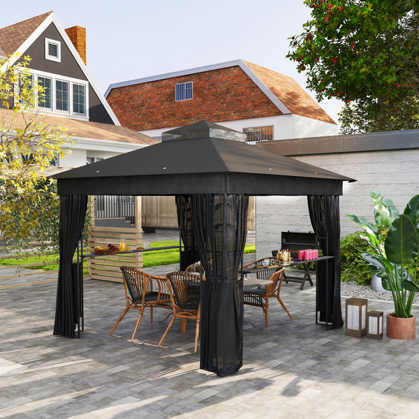 Gazebo 10 pieds sur 10 pieds avec étagères intégrées et filet, protection UV30+, idéal pour pelouse, jardin et terrasse