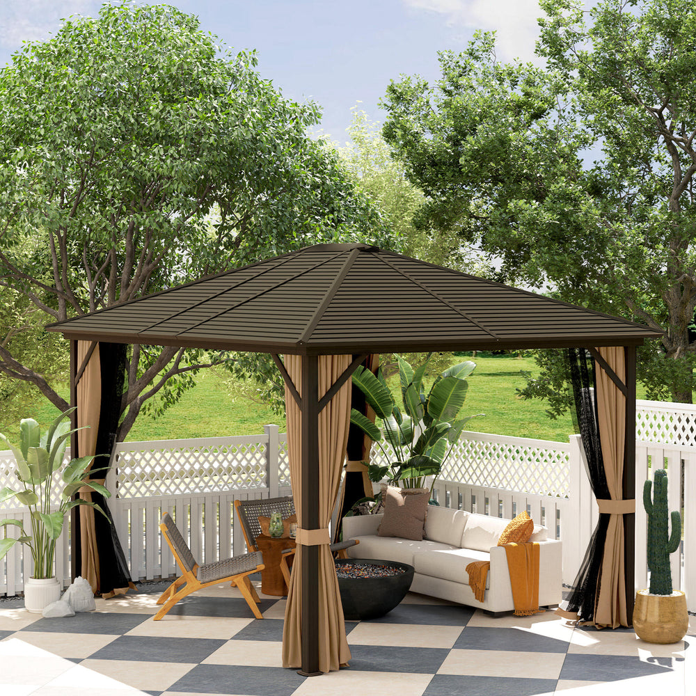 Gazebo de luxe 10 x 12 pieds avec toit rigide et cadre en aluminium – abri élégant pour patio, terrasse ou café extérieur