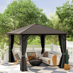 Gazebo de luxe à toit rigide en aluminium avec toit en métal – abri solaire élégant pour jardin, terrasse ou patio extérieur