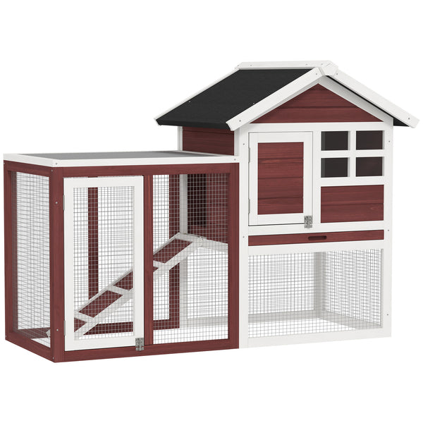 48" Weatherproof Wooden Rabbit Hutch Bunny Cage Small Animal House with Slant Roof And Screened Outdoor Run, Brown