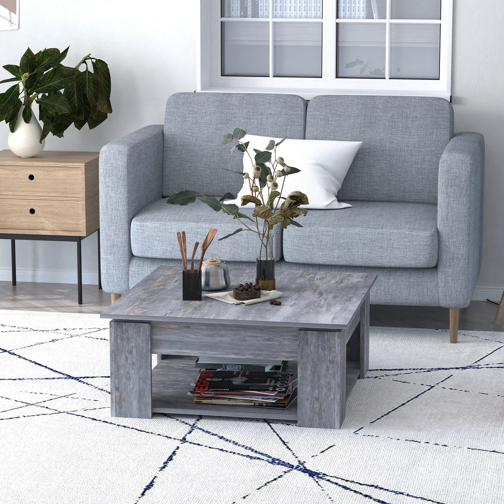 Modern coffee table with storage shelf, gray