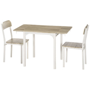 Drop-leaf kitchen table with 2 chairs for apartments and studios, natural color.