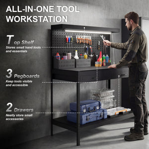 43 in. reinforced workbench with LED lighting and outlets