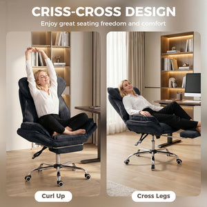 Reclining office chair with footrest, black