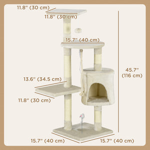 46-inch Multi-Level Cat Tree with Scratching Post, Beige