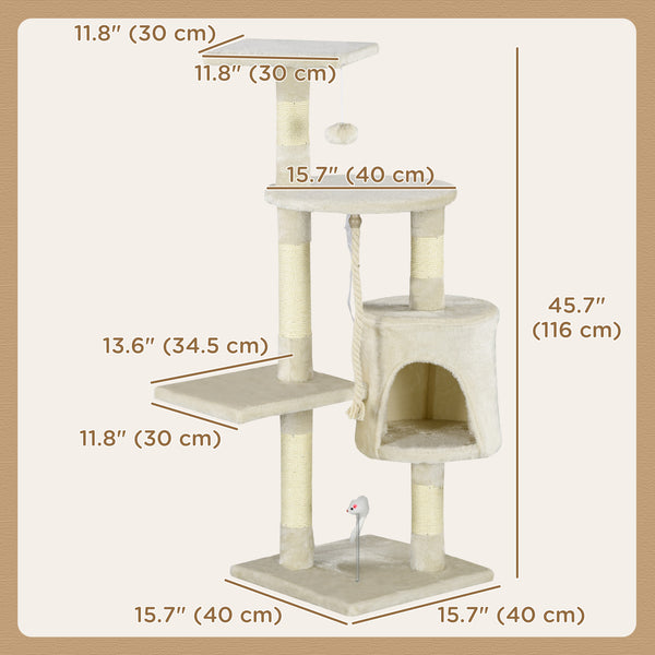 46-inch Multi-Level Cat Tree with Scratching Post, Beige