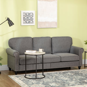 3-seater sofa, modern linen fabric and rubberwood legs, gray