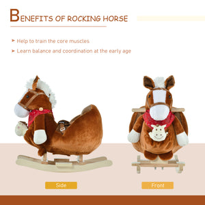 Rocking horse with handles and hand puppet, brown