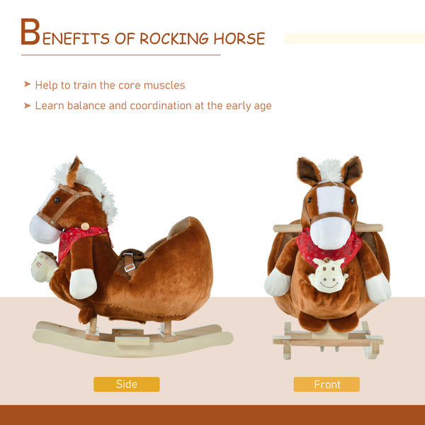 Rocking horse with handles and hand puppet, brown