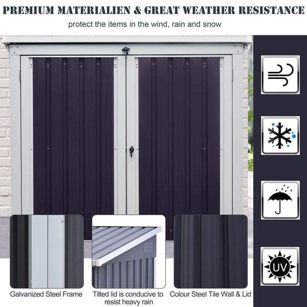 Garden bin shed with lockable doors and lid, black