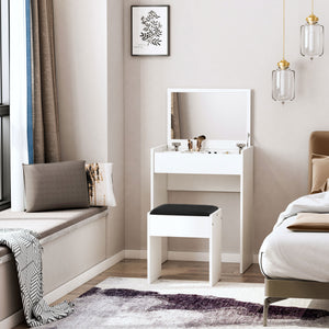 Modern dressing table with makeup table and padded stool, white