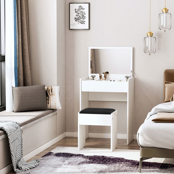 Modern dressing table with makeup table and padded stool, white