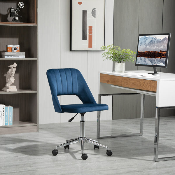 Blue velvet mid-back office chair