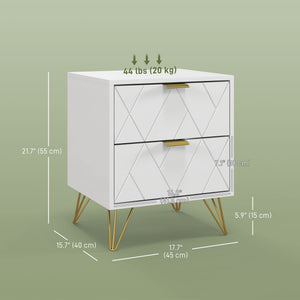 Modern bedside table with 2 drawers, white