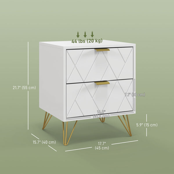 Modern bedside table with 2 drawers, white