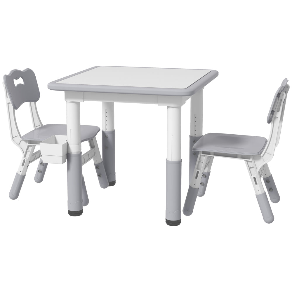 3-Piece Height Adjustable Table and Chair Set with Storage, Grey