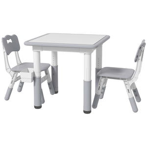 3-Piece Height Adjustable Table and Chair Set with Storage, Grey