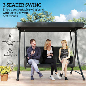 3 Person Outdoor Swing with Adjustable Canopy, Black