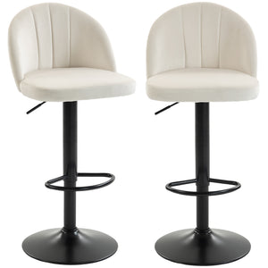 Set of 2 Swivel Bar Stools with Footrest, Cream White