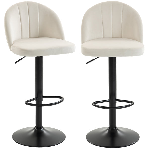 Set of 2 Swivel Bar Stools with Footrest, Cream White