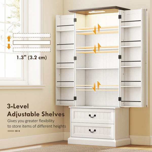 Sideboard with 10 door shelves, 2 drawers and adjustable shelves, white