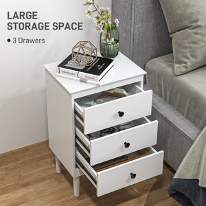 Set of two modern three-drawer bedside tables, white