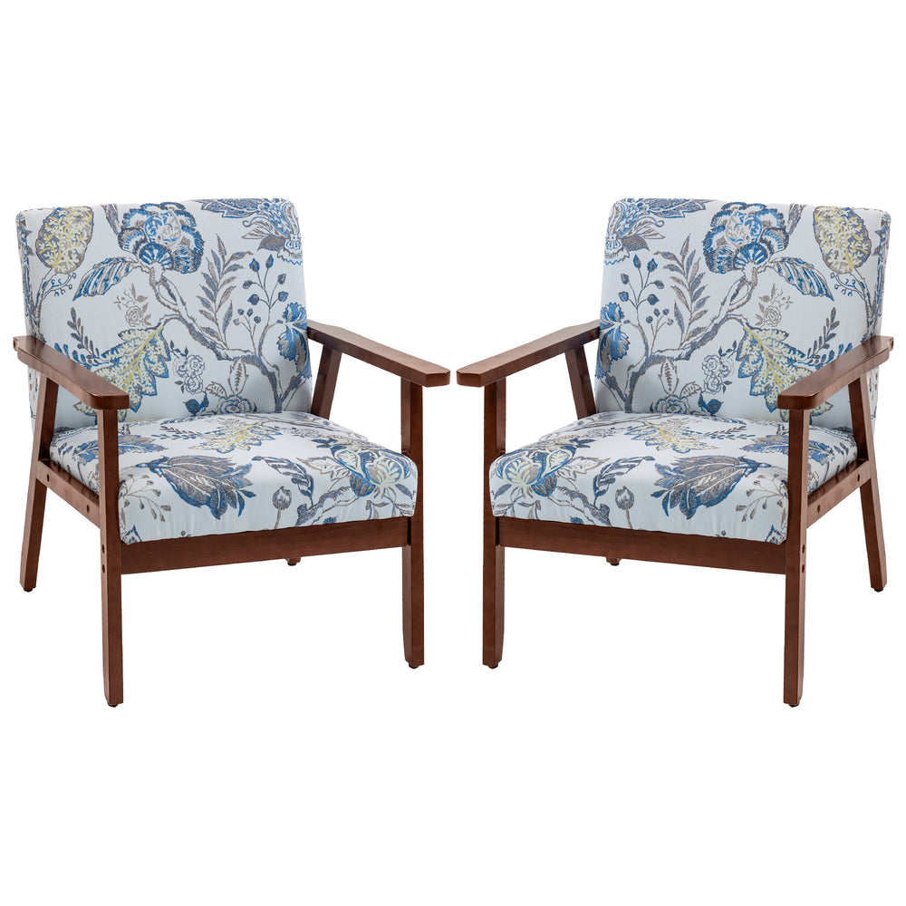Set of 2 modern accent chairs with upholstered seats and a linen-look fabric.