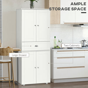 Modern storage unit with 4 doors and 3 adjustable shelves, white