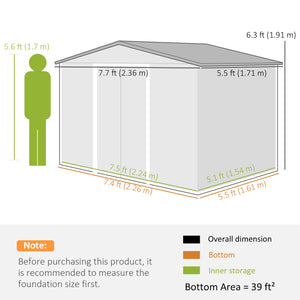 Metal garden shed with lockable sliding doors and ventilation