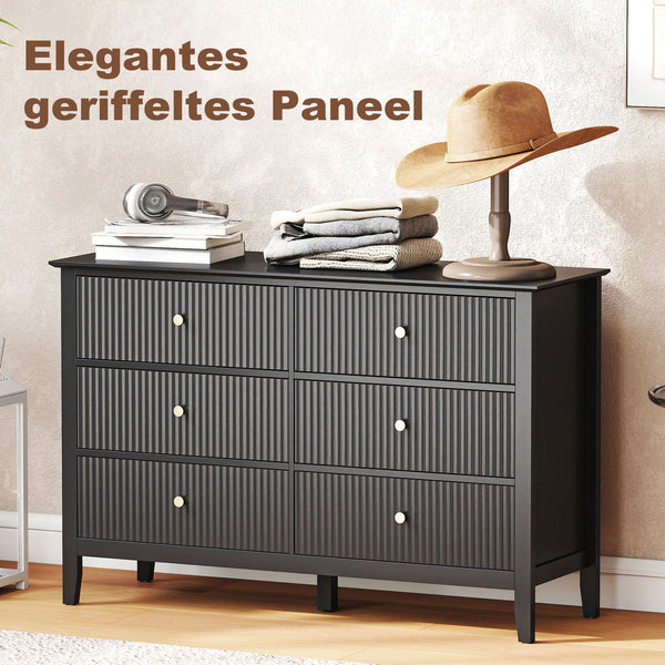 Modern double chest of drawers with 6 drawers for bedroom, living room, hallway, black