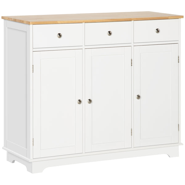 Modern buffet with cupboards, drawers and adjustable shelves, white