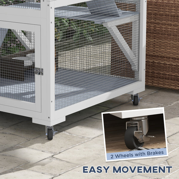 Cat enclosure on wheels with hammock and several resting platforms, grey