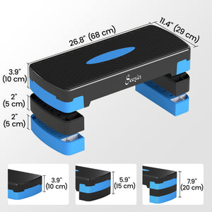 3-level adjustable aerobic step platform with non-slip surface – Blue