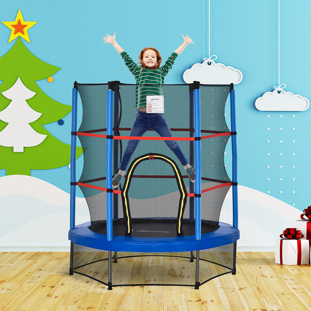 55" Kids Trampoline with Safety Enclosure, Blue