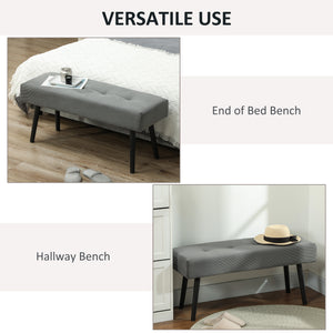 Corduroy Upholstered Ottoman Bench with Steel Legs, Grey