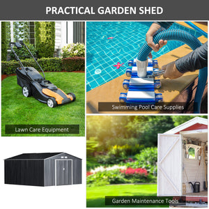 Garden shed with 4 ventilation slots and double sliding door, grey