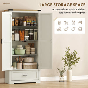Farmhouse-style kitchen cabinet with 2 doors, 1 drawer, and adjustable shelves, cream white