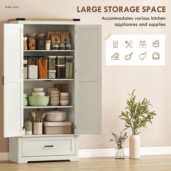 Farmhouse-style kitchen cabinet with 2 doors, 1 drawer, and adjustable shelves, cream white