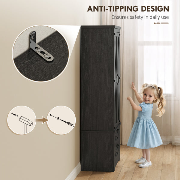 Country Style Pantry with Drawers, Distressed Black