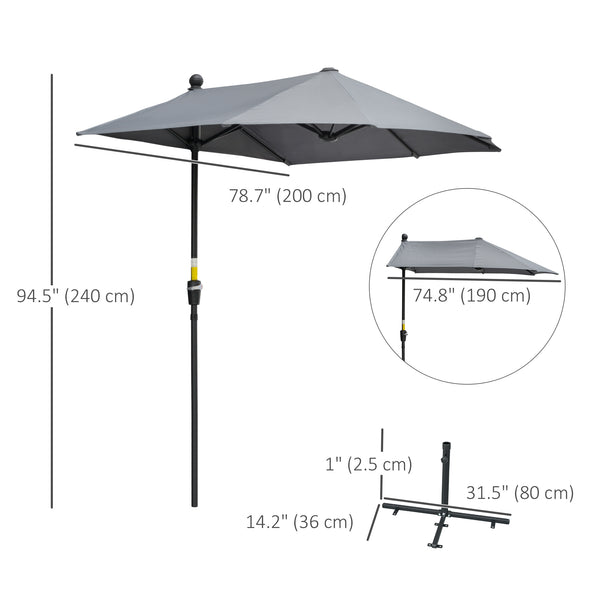 6-foot parasol with double-sided canopy, crank and base, grey
