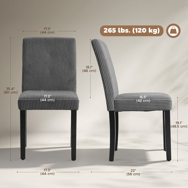 Set of 4 modern dining chairs with rubberwood legs and padded seats, dark grey